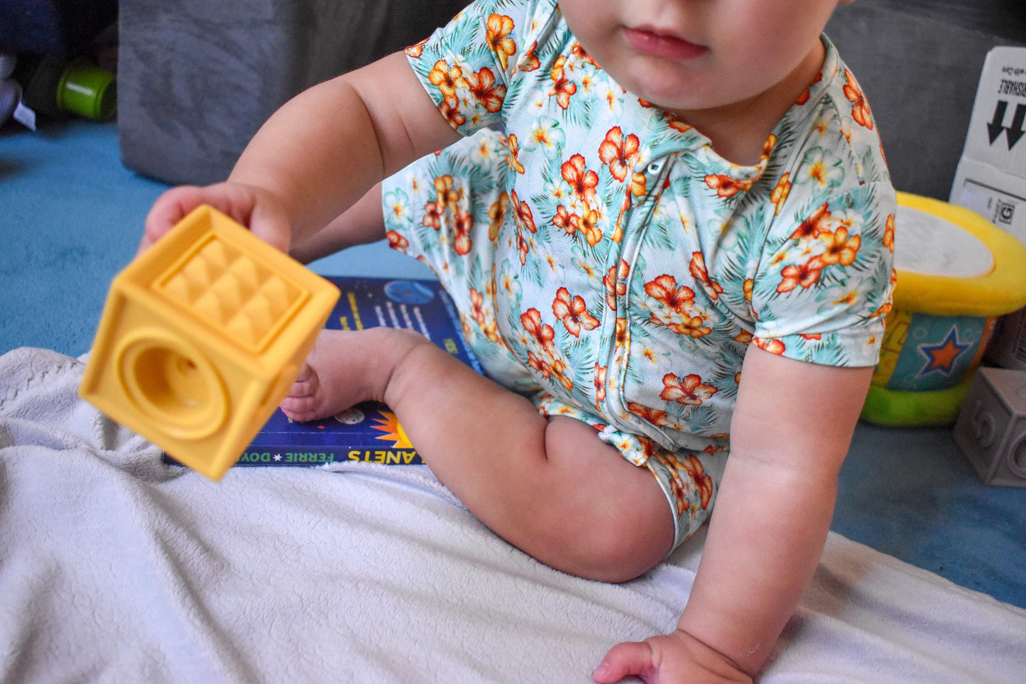 Bamboo Shortie Romper in "Hibiscus"