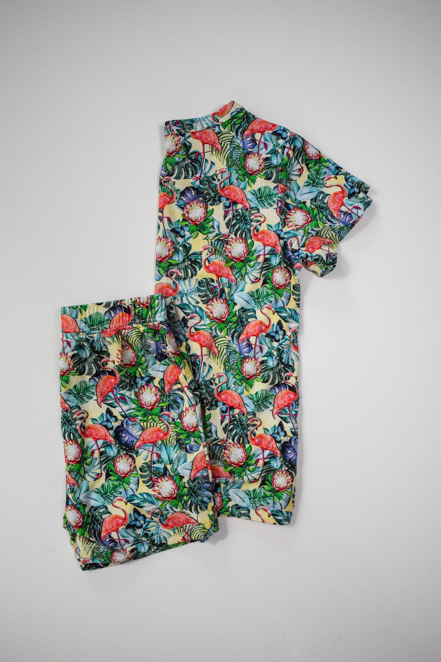 Bamboo 2 Piece T-shirt and Shorts Set in "Hawaiian Flamingo"