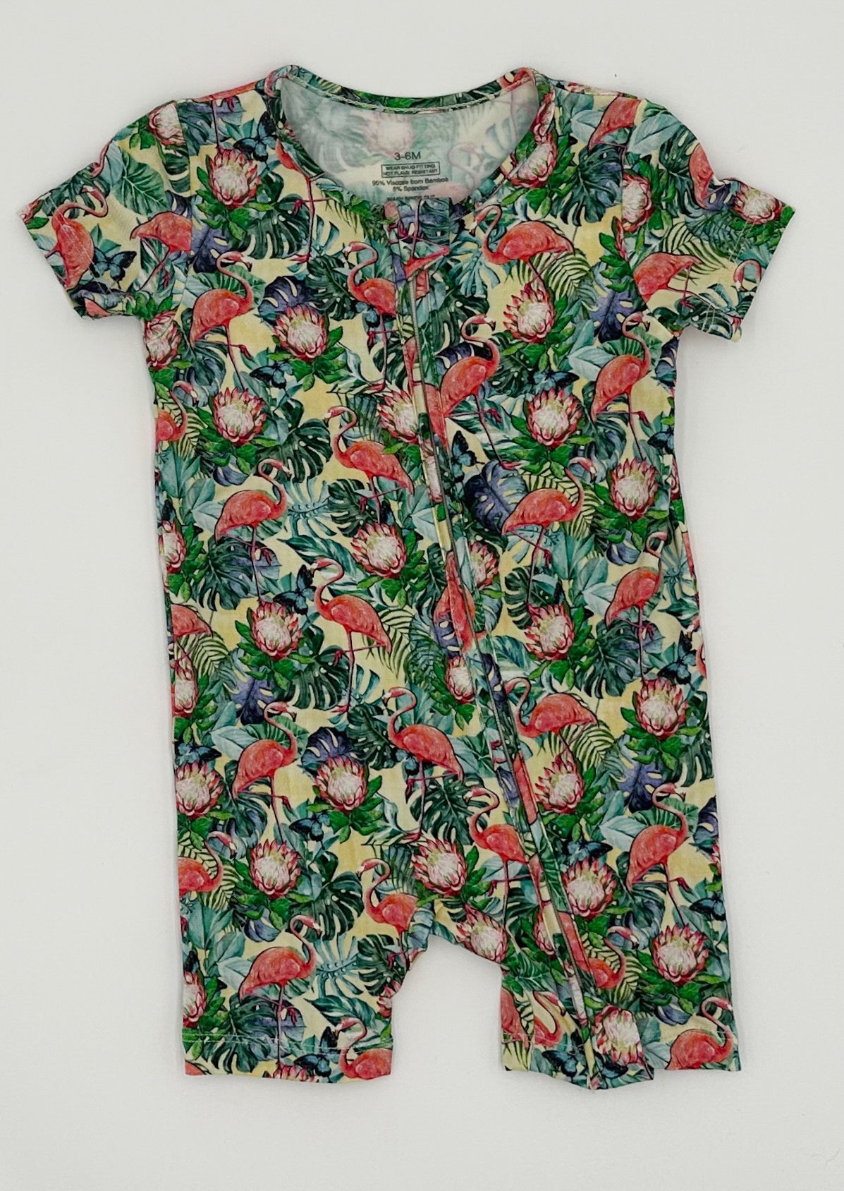 Bamboo Shortie Romper in "Hawaiian Flamingos"