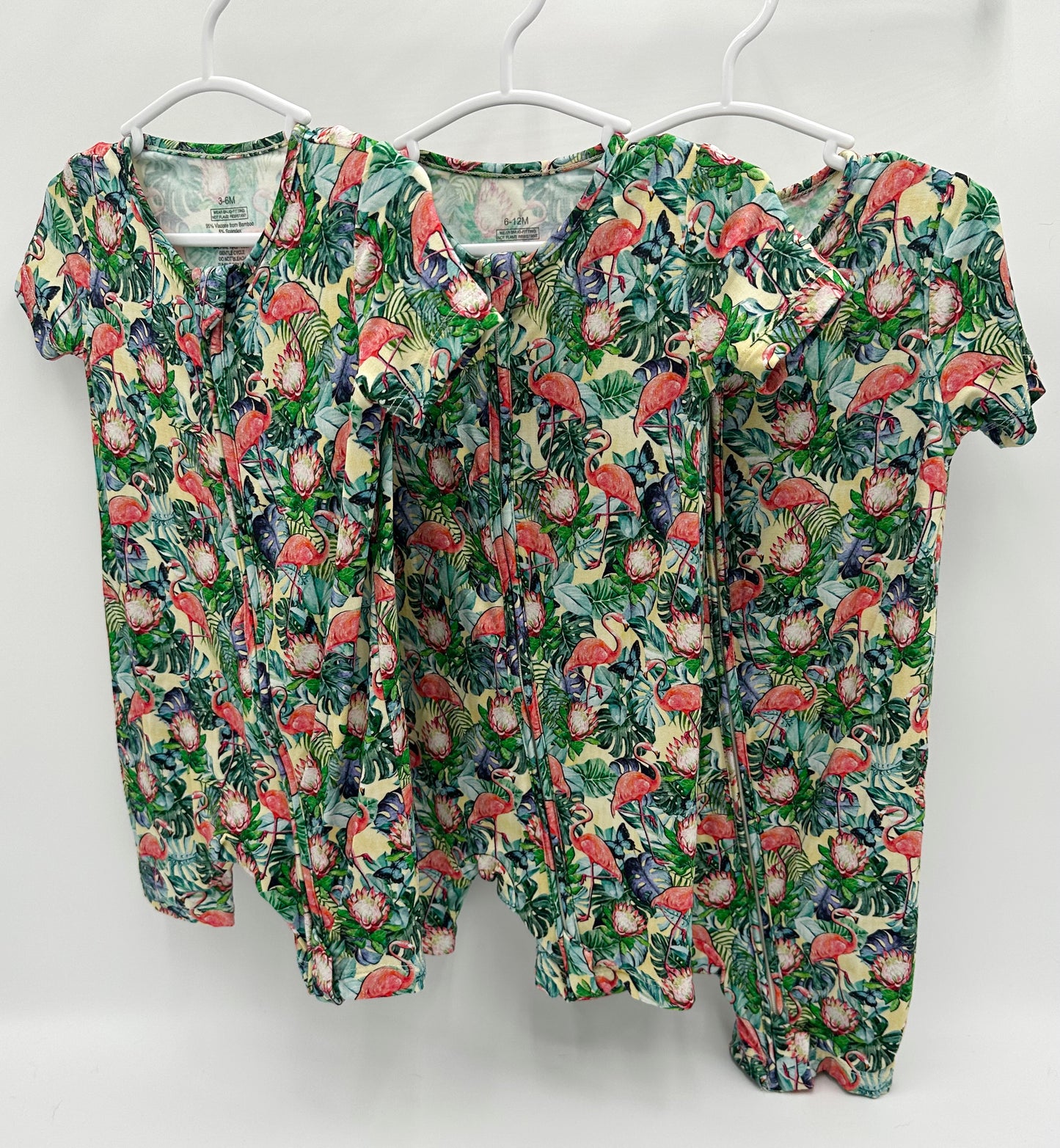 Bamboo Shortie Romper in "Hawaiian Flamingos"